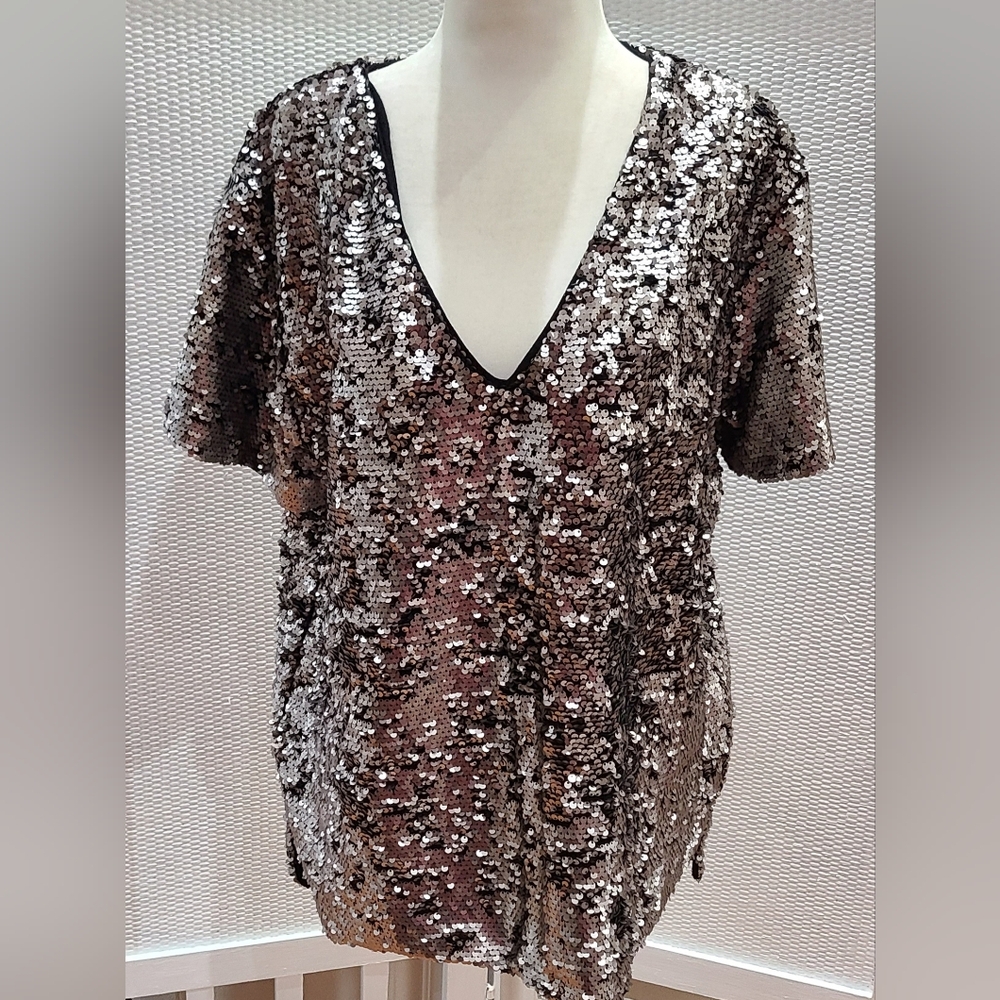 Anthropologie Venessa Virginia Sequin V-Neck Top Large